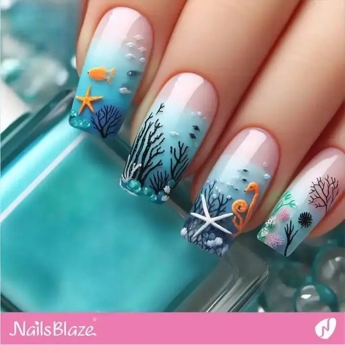 Coral Reef with Marine Life Nail Design | Save the Ocean Nails - NB2766